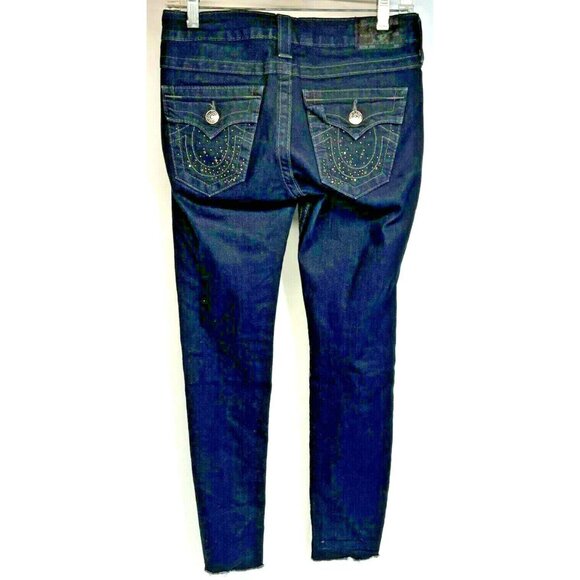 True Religion World Tour Jodie Womens Jeans Size 27 Stretch Denim Raw Hem Dark W - Picture 3 of 10
